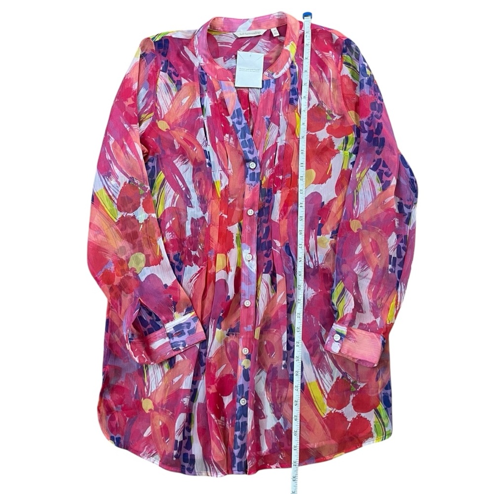Soft Surroundings Sheer Floral Tunic Blouse Pink Multicolor Boho Flowy Size M - Picture 7 of 9